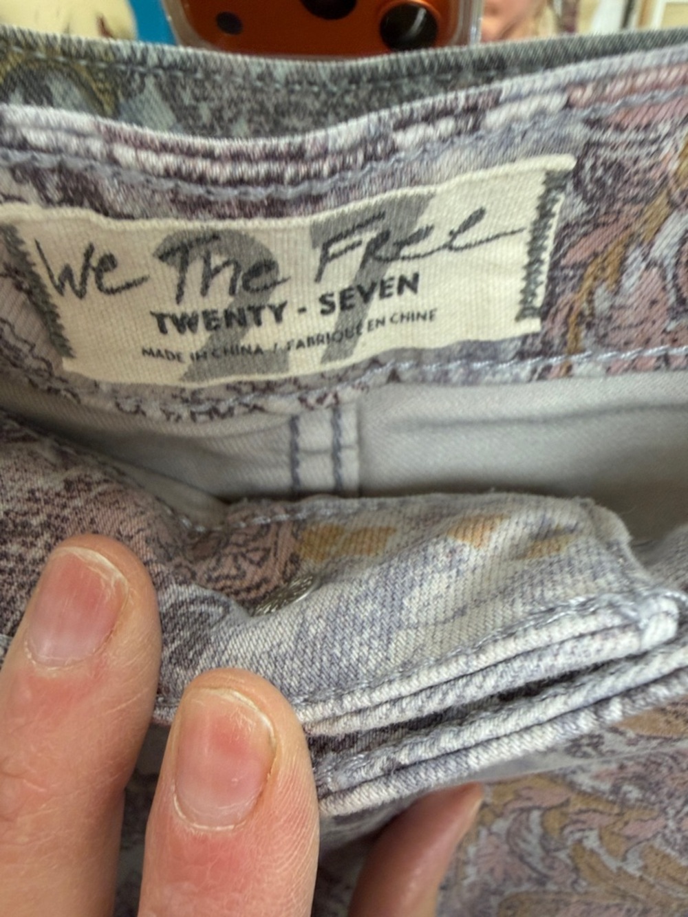 We The Free Paisley Flare Jeans in Light Gray, Pink and Tan - Picture 2 of 3